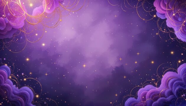 Beautiful purple background with clouds and stars ideal for computer screens
