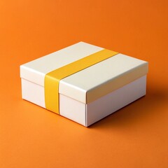 Yellow and White Minimalist Gift Box Mockup on Orange Background