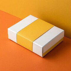 Yellow and White Minimalist Gift Box Mockup on Orange Background