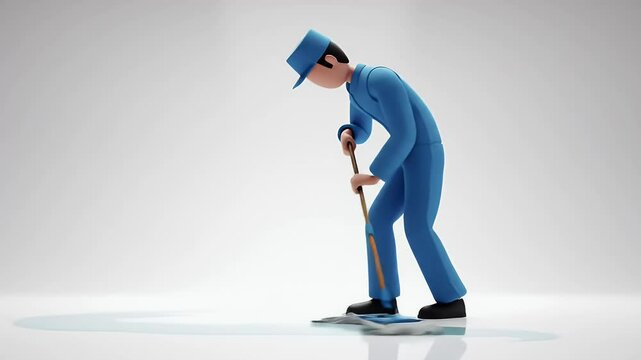 Cartoon person in uniform cleaning surface with a mop in a flat design