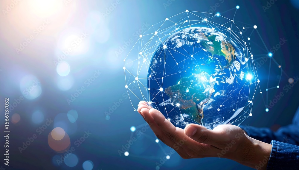 Poster Globe in Hand with Global Network Connection.