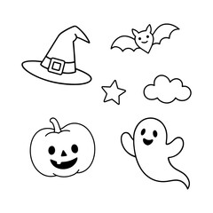 Cute Halloween coloring page, black and white outline coloring book or page for children, ready to print
