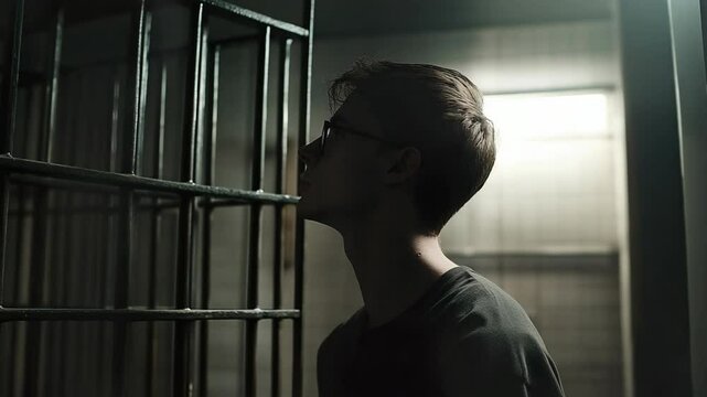A man standing in front of a jail cell