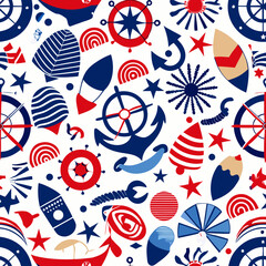 Nautical Sea Pattern with Marine Elements