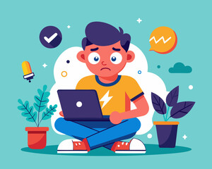  Frustrated Man with Laptop Vector Illustration