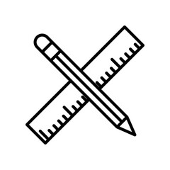 Illustration of a Pencil Crossed With a Ruler in Black Outline