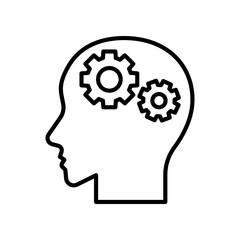 Human Head Silhouette with Gears Representing Thought and Innovation