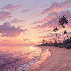 Soft Pastel Sunset Over Calm Ocean Beach