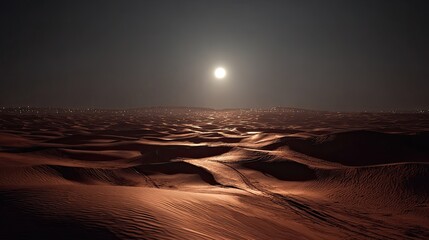 Desert Night Landscape Under Full Moon