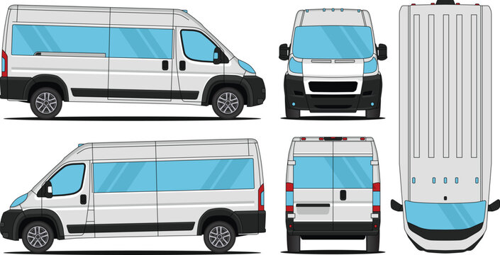 Car Vector Van Promaster 2500 - Mockup car vector for branding on isolated white background. Side, Front, Rear, Top Views