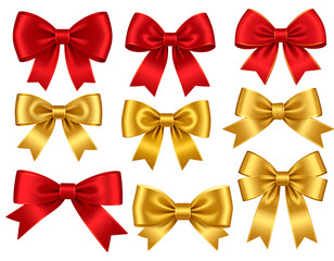 Set of red and gold bows