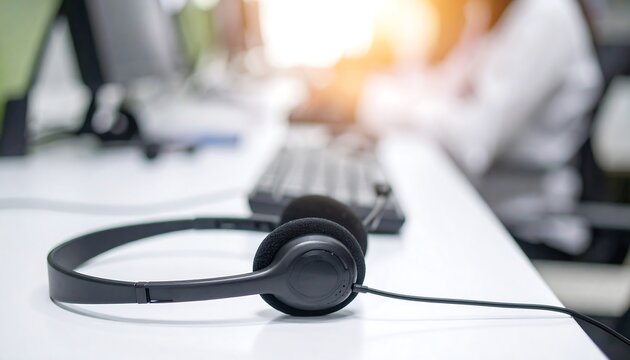 Headset on Desk in Office.
