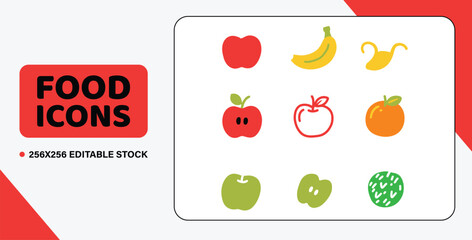 Vector Apple Banana Icon Set