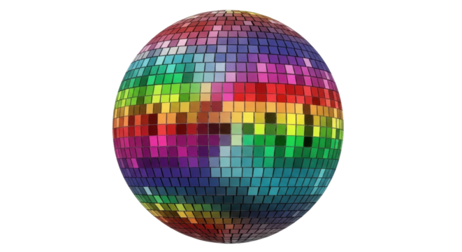 Disco ball colorful reflective sphere isolated PNG with Transparent Background