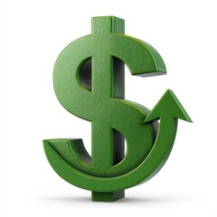 Fototapeta premium Green dollar sign with upward arrow symbolizing financial growth isolated on white background