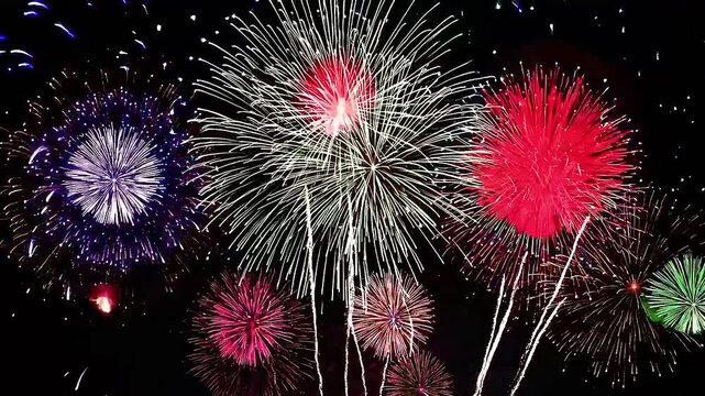 Graceful Fireworks Display on Independence Day with Flowing Light Trails and Vibrant Night Sky