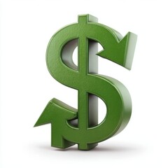 Obraz premium Green dollar sign with upward arrows symbolizing growth and profit isolated on white background