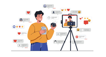 Social media content creation concept vector illustration for digital marketing and online engagement