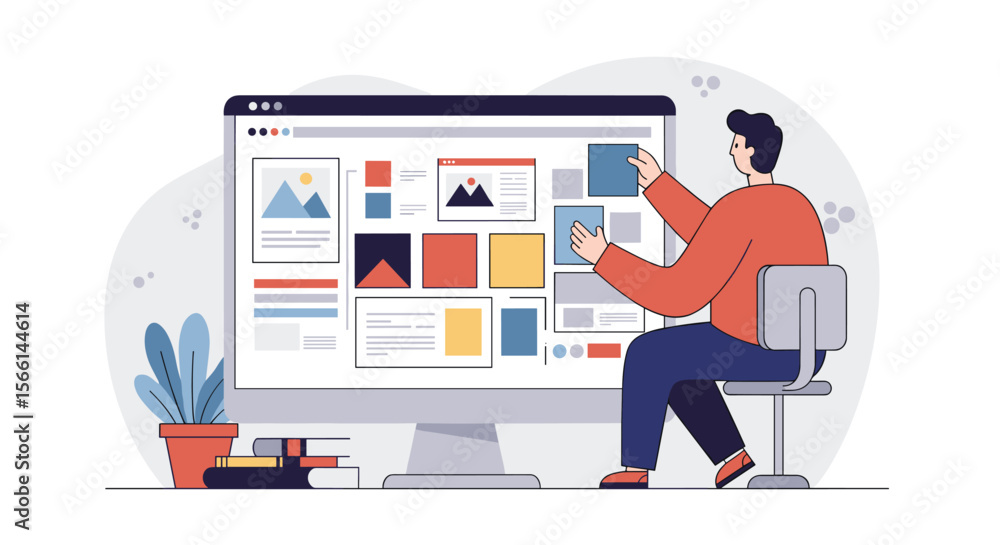 Poster web design creative process vector illustration for user interface and graphic design concepts