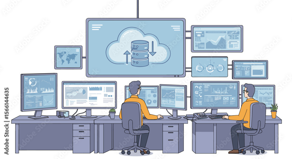 Poster data management and cloud computing vector illustration for tech and software design