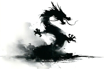 墨絵 暗闇に佇む黒い龍のイラスト