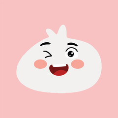 Kawaii character steam bao bun isolated on pink background. Chinese steamed meat bun cartoon