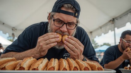 Photo of man enjoys a hotdog eating contest