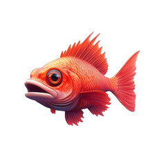 A vibrant red fish with large eyes and detailed scales swims gracefully isolated on transparent background