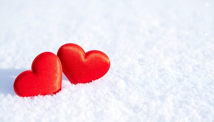 Fototapeta premium Red hearts in snow with Valentines Day concept.