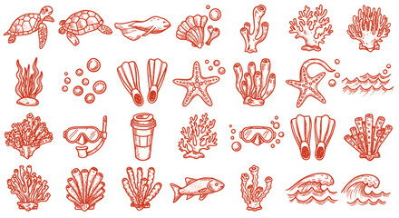 Underwater marine life and diving gear vector illustration for prints and designs © Ophelia