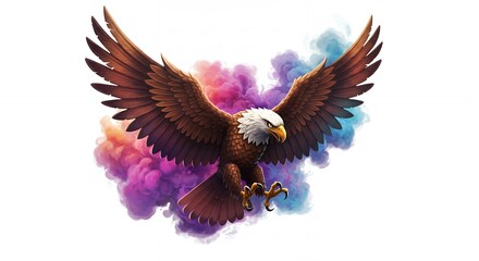 Obraz premium Majestic eagle in flight with colorful smoke
