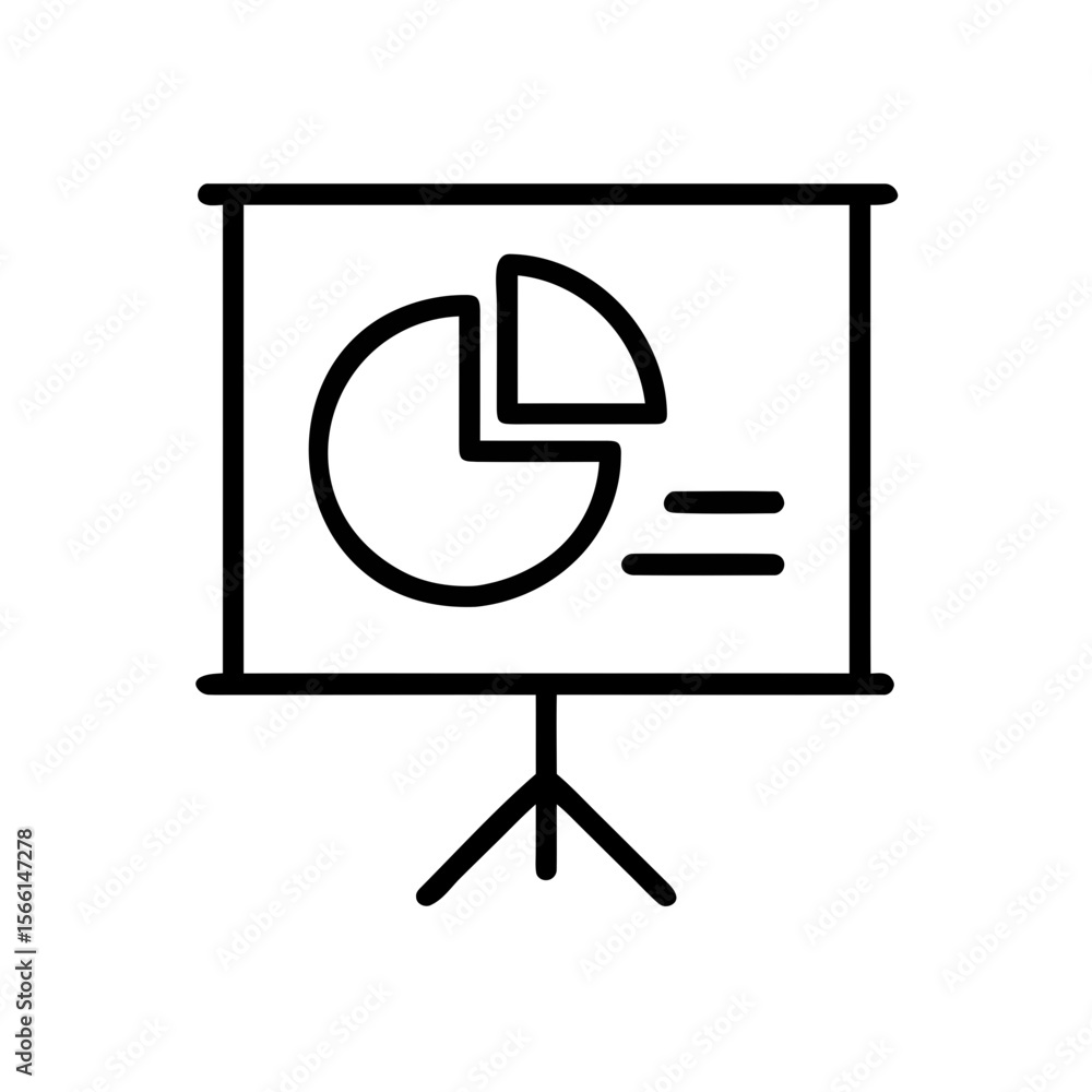 Poster presentation chart icon – line art of pie graph on tripod screen
