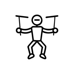 Puppet Icon Line Art – Minimal Controlled Marionette Stick Figure Illustration
