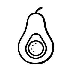 Avocado Line Icon – Minimal Half Fruit Outline with Seed Illustration