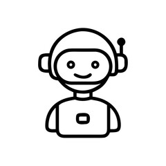 Cute Robot Icon Outline with Headset Line Drawing