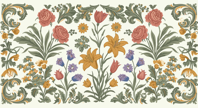 Elegant floral pattern with ornate details: vector illustration for textile and design