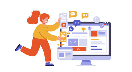 Creative web development process vector illustration in flat style for design projects