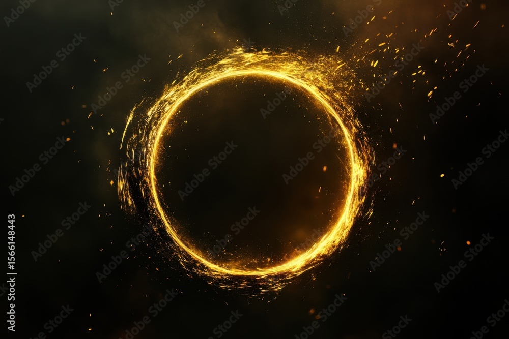 Poster dynamic loading animated circle graphic with a glowing effect and spark particles in a dark backgrou