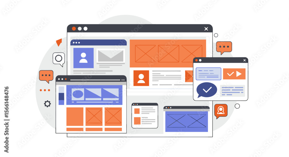 Poster modern website design concepts with responsive layouts in flat style vector illustration