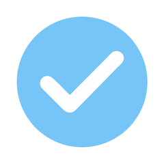 Check mark icon vector illustration in blue circle for approval and verification