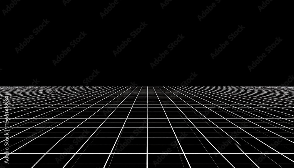 Poster White grid on black background Perspective.