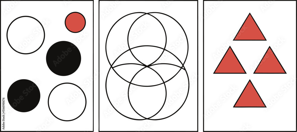 Poster vector art of set of three geometric shapes circles, intersecting circles, and triangles.