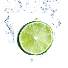Fresh Lime Slice Splashing in Water Isolated on Transparent Background