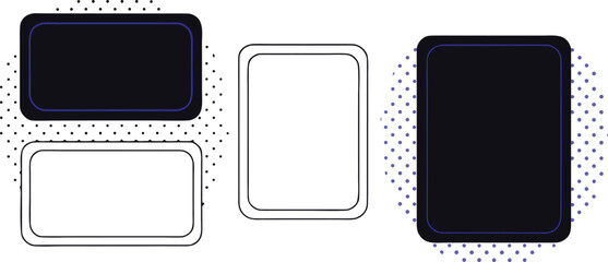 Vector art of set of three rectangular frames, black and white, isolated on white background.