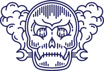 Sugar Skull Icon – Mexican, Day of the Dead, Line Art, Tattoo Style, Skull, Blue, Cultural, Bold

