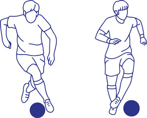 Football Players Running – Line Art Soccer Sports Vector,football, players, running, soccer, game, motion, outline, vector, minimal, match
