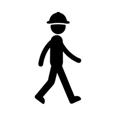 Silhouette of hard hat worker walking in minimalist construction vector scene