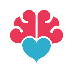 Minimalist brain and heart icon in clear line art for mental health and emotion