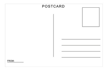 Empty Postcard Back Design. White Mailing Card. Printable Postcard Back Design – Postal Template with Stamp Box. EPS Vector Illustration