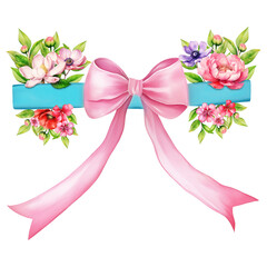 Pink Bow ribbon for celebration with flowers